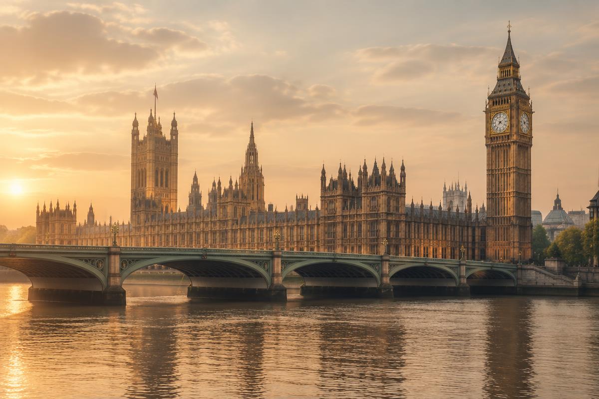 The Palace of Westminster and Big Ben beside the River Thames in London